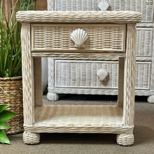 Load image into Gallery viewer, Ivory Wicker Shell Nightstand
