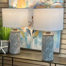 Load image into Gallery viewer, Taupe/White Geometric Lamp
