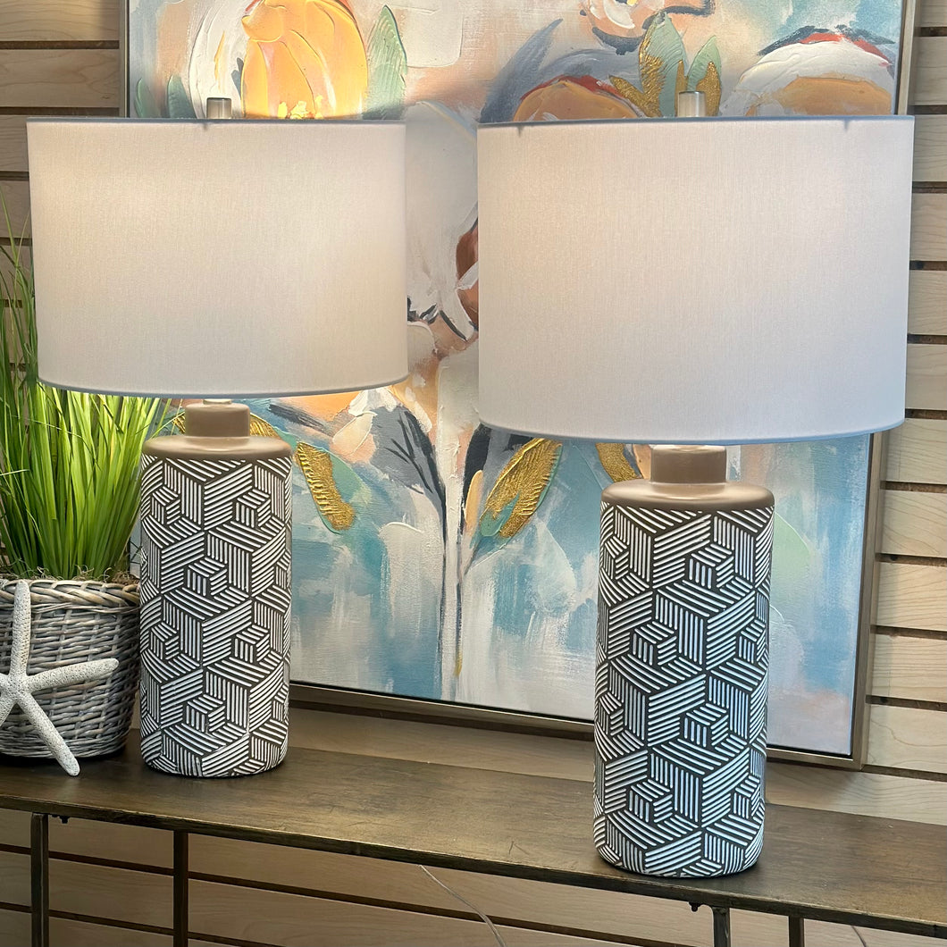 Taupe/White Geometric Lamp