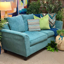 Load image into Gallery viewer, Teal Sofa W/2 Patterned Cushions
