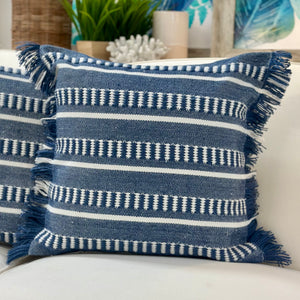 Blue/White Fringe Pillow