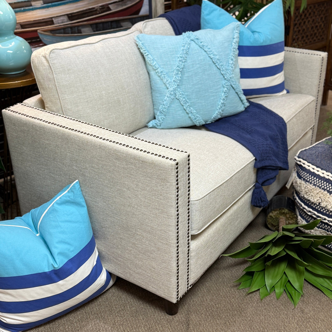 Taupe Nailhead Loveseat