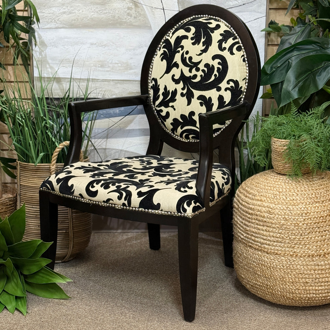 Black/Ivory Motif Arm Chair