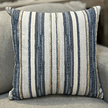 Load image into Gallery viewer, SM Blue/Ivory Striped Pillow
