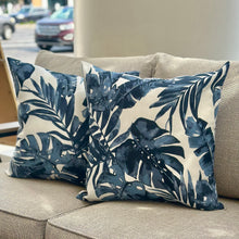 Load image into Gallery viewer, Blue Hue Palm Outdoor Pillow
