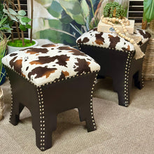 Load image into Gallery viewer, Cow Print Nailhead Stool
