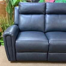 Load image into Gallery viewer, Navy Leather Reclining Loveseat
