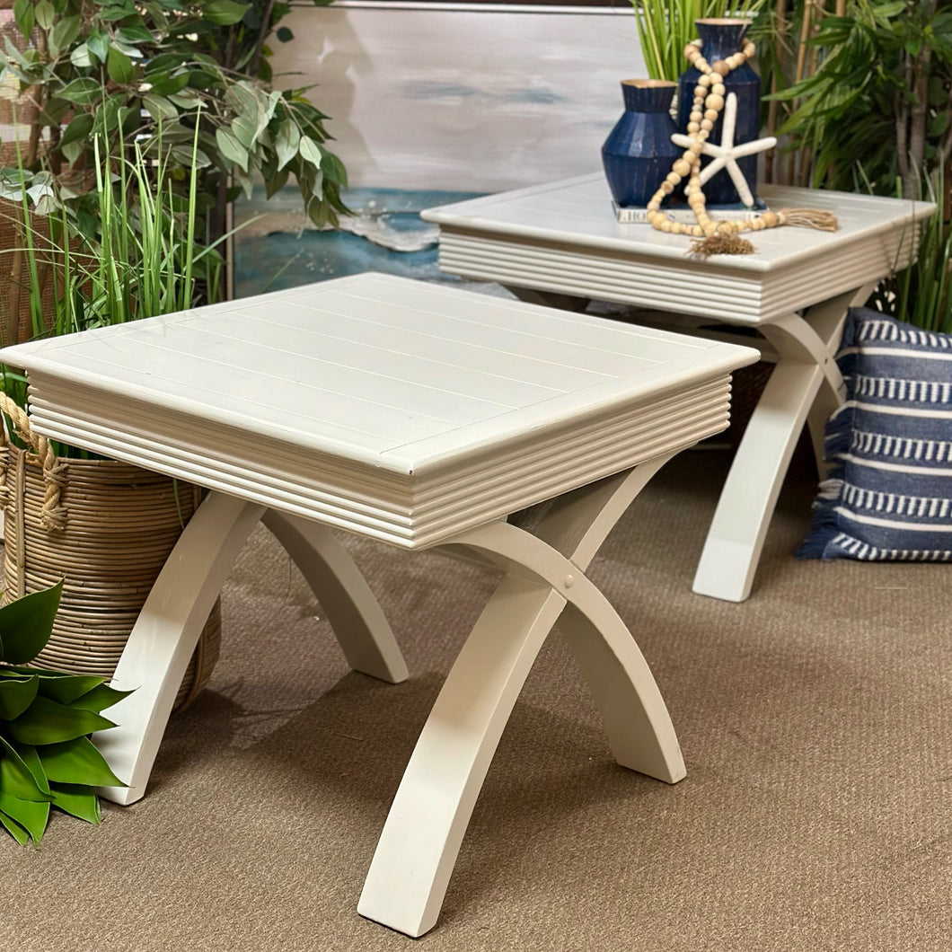 White Trestle Side Table
