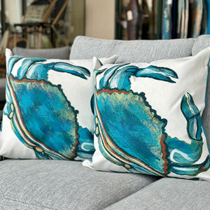 Turquoise Crab Outdoor Pillow