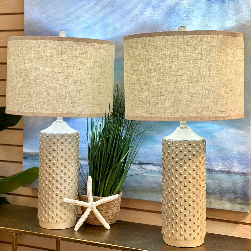 Beige Pyramid Textured Lamp