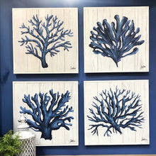 Load image into Gallery viewer, Set/4 Blue Coral Art on Wood
