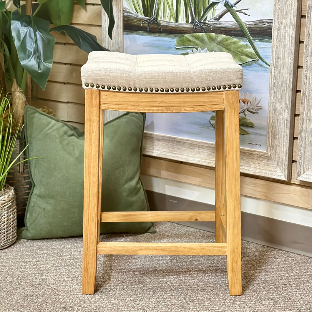 Beige Nailhead Counter Stool