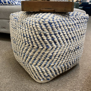 Denim & Ivory Chevron Pouf