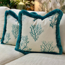 Load image into Gallery viewer, Aqua Fringe Down Pillow
