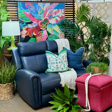 Load image into Gallery viewer, Navy Leather Reclining Loveseat
