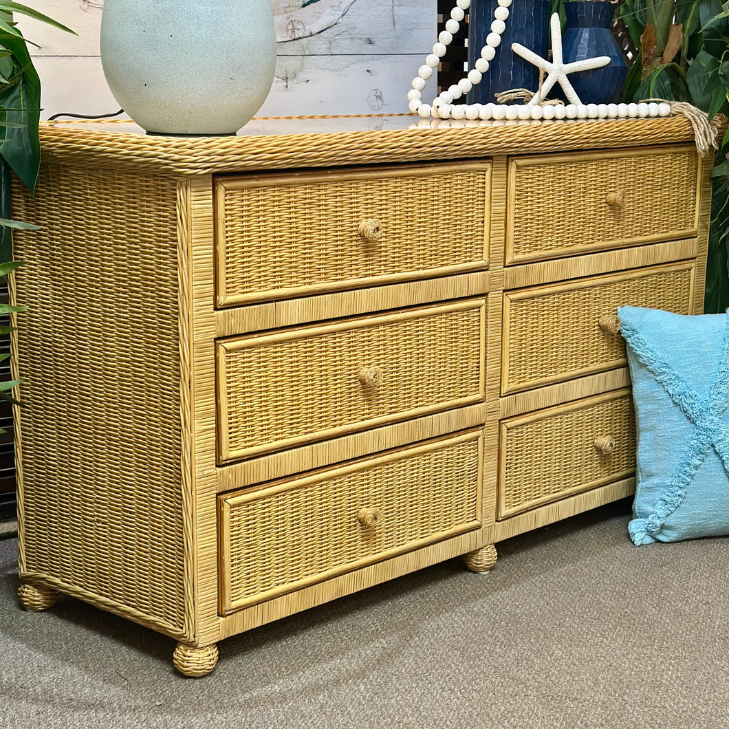 Natural Wicker Dresser W/Mirror