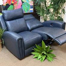 Load image into Gallery viewer, Navy Leather Reclining Loveseat
