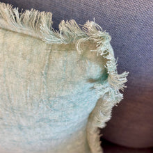 Load image into Gallery viewer, Aqua Linen Fringe Pillow
