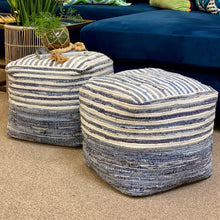 Load image into Gallery viewer, Blue &amp; White Woven Pouf
