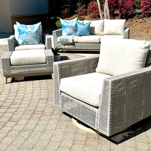 Lt Beige Outdoor Swivel Chair & Ottoman