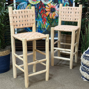 Set/2 Woven Leather Counter Stools