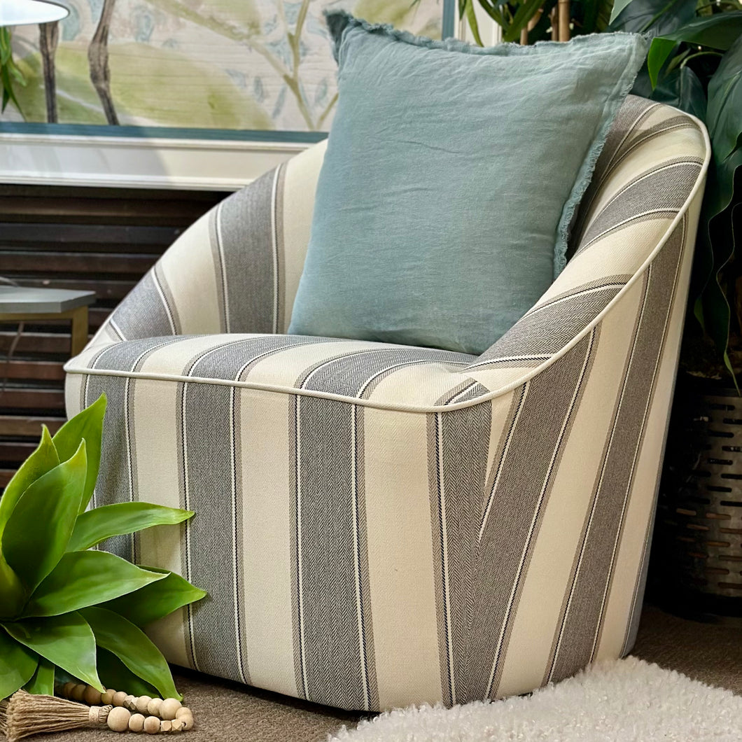 Grey Striped Swivel Chair