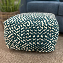 Load image into Gallery viewer, Turquoise &amp; White Pouf
