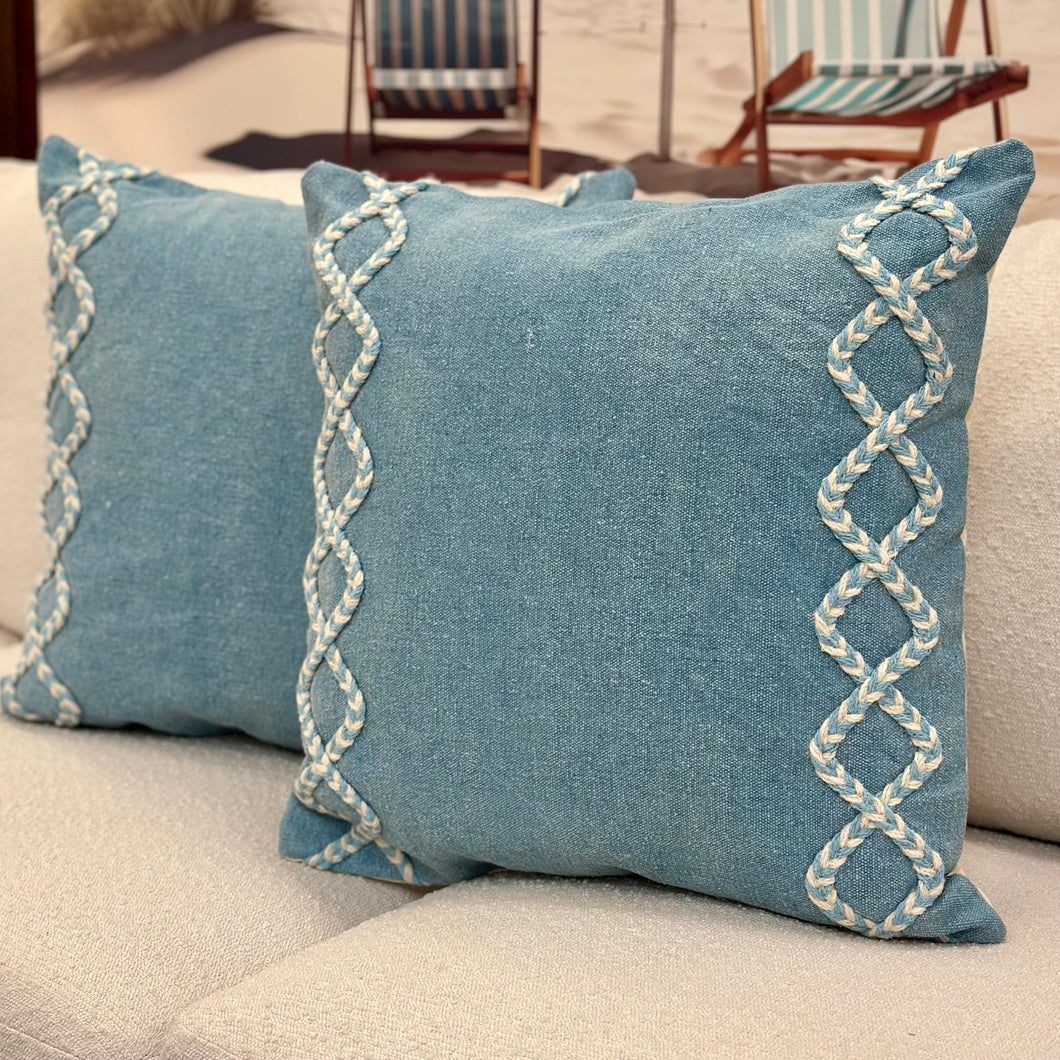 Blue Trellis Canvas Pillow