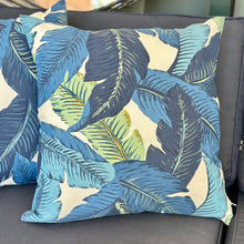 Load image into Gallery viewer, Blue/Green Tropical Leaf Pillow
