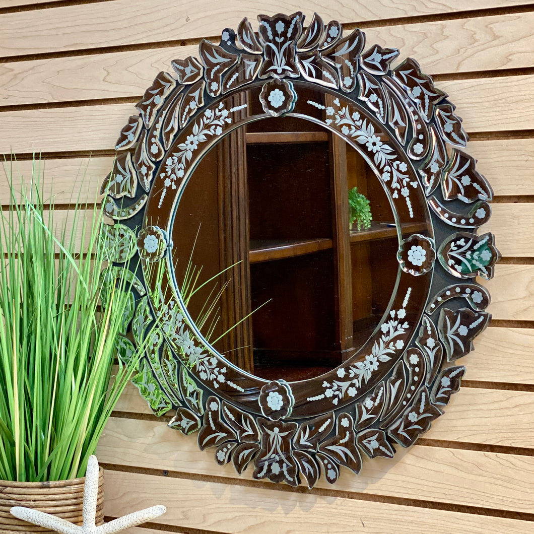 SM Floral Etched Framed Mirror