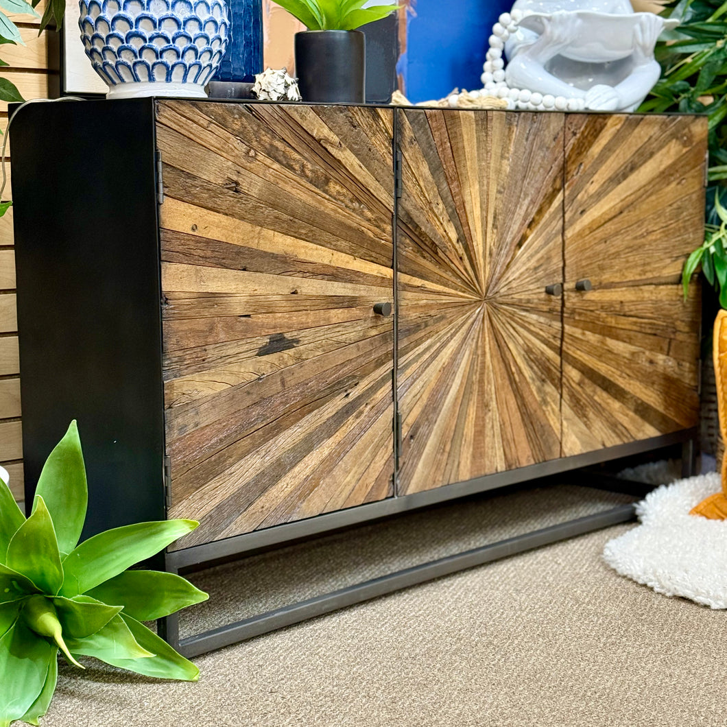 Industrial Wood & Metal Starburst Cabinet