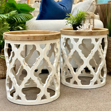 Load image into Gallery viewer, Wood &amp; White Lattice Side Table
