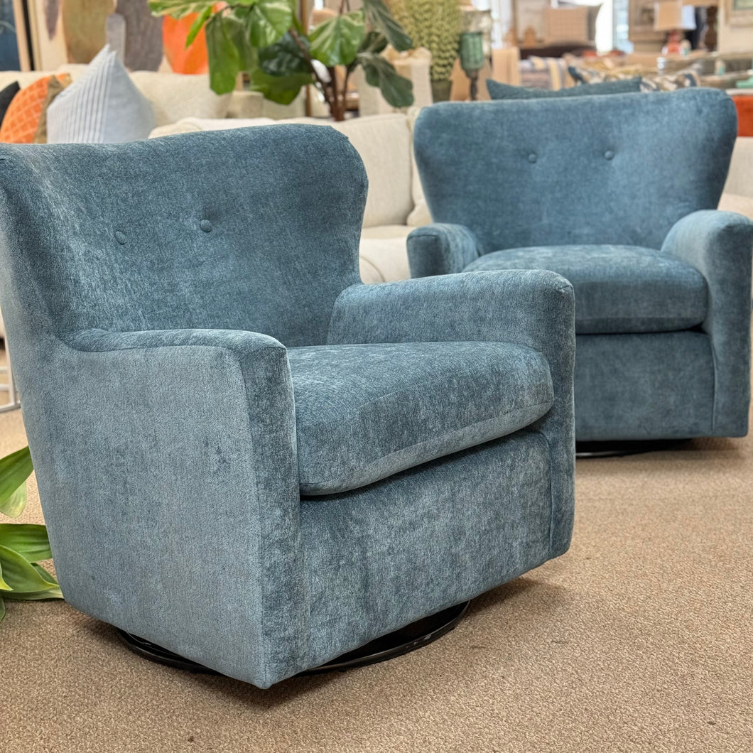 Blue Chenille Swivel Glider