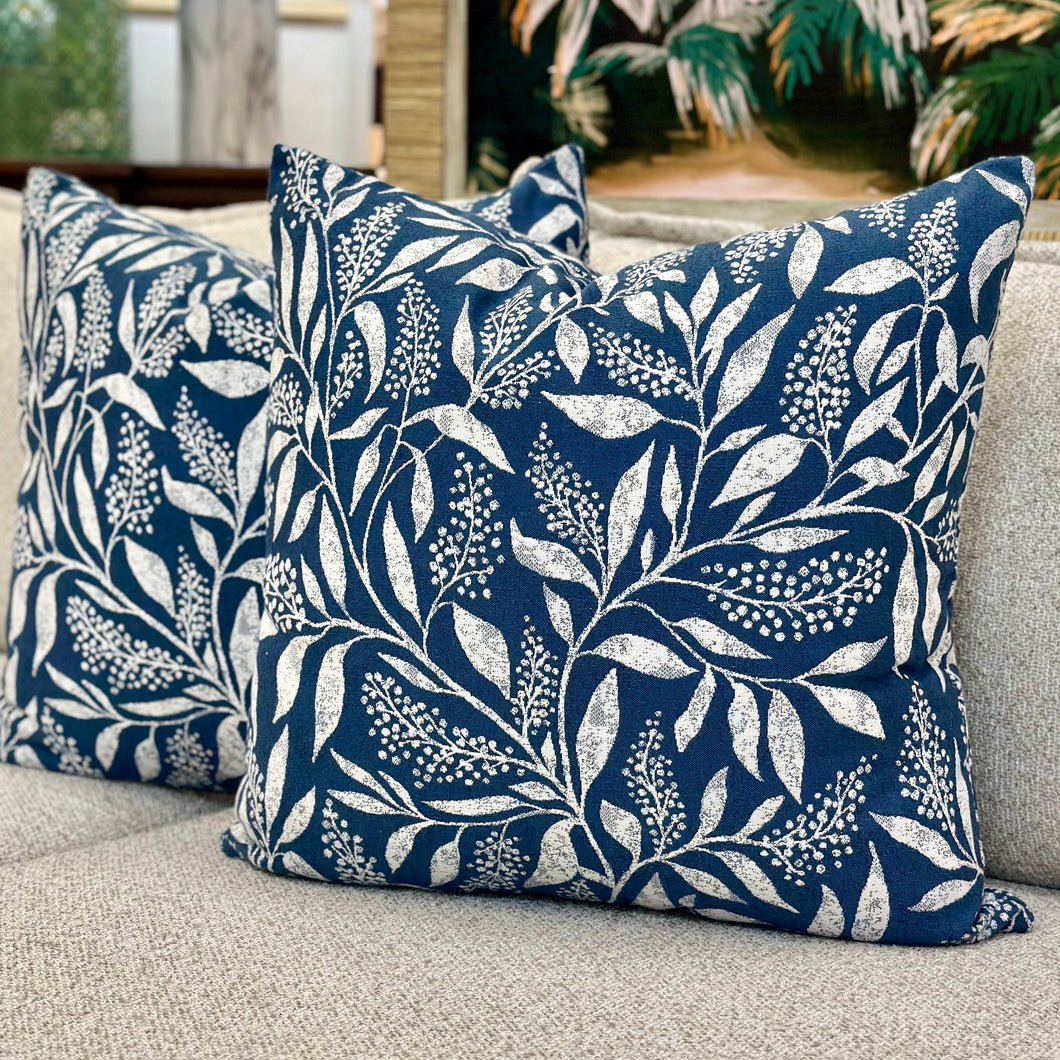 Blue Leaf Down Designer Pillow