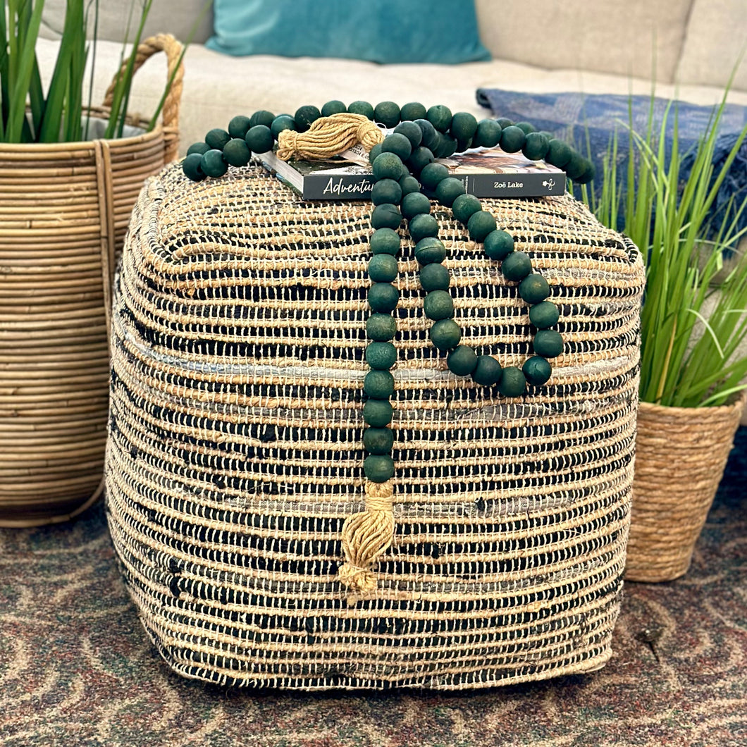 Denim & Natural Woven Pouf