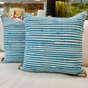 Jute Trim Blue/White Pillow