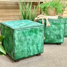 Load image into Gallery viewer, Green Leather Ottoman
