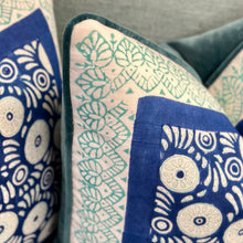 Load image into Gallery viewer, Teal Down Block Print Pillow
