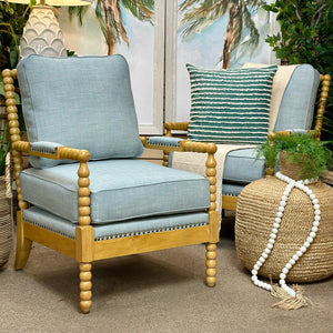 Spindle Chair w/ Light Blue Upholstery