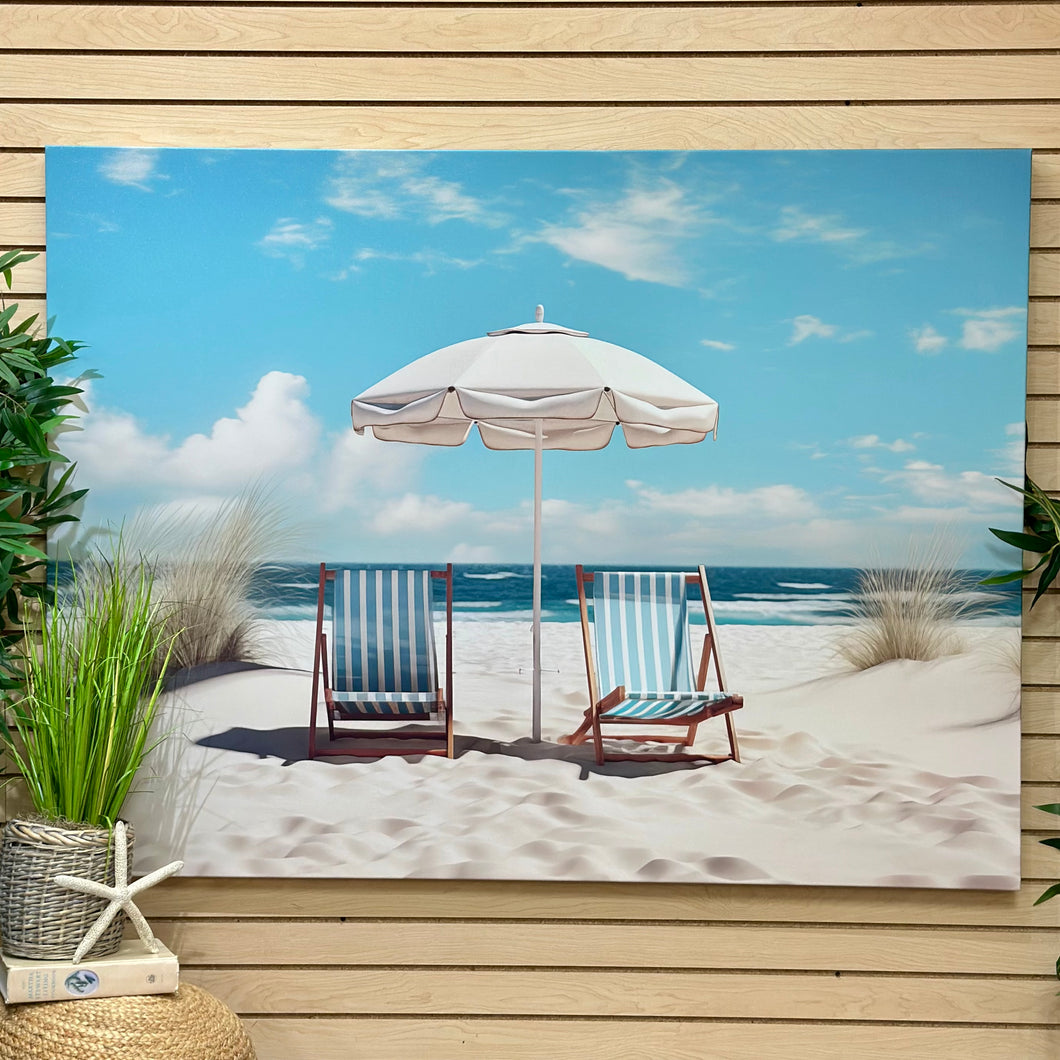 Beach Chairs On Beach Canvas