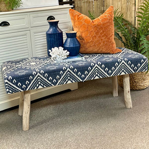 Blue & White Patterned Bench