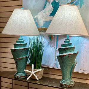 Distressed Teal Shell Lamp
