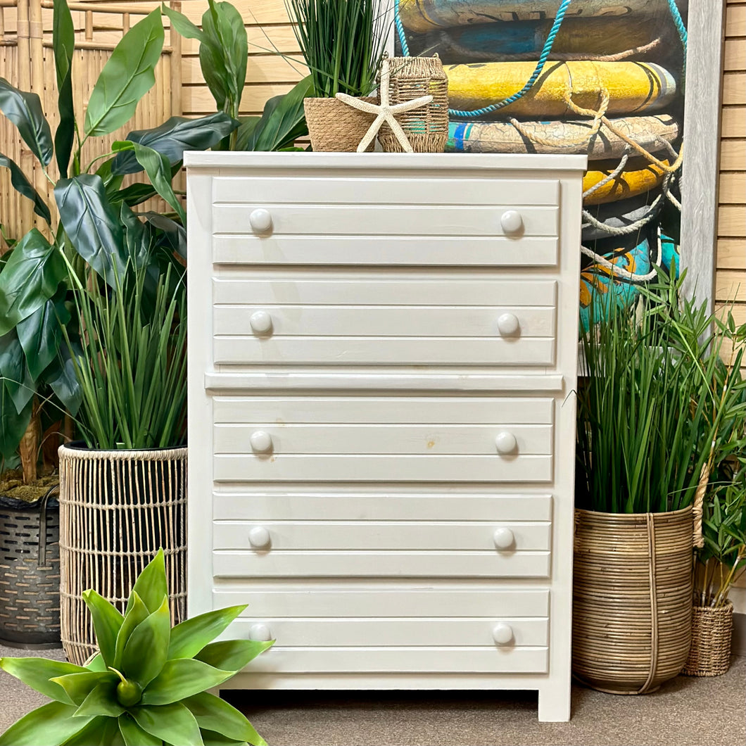 Tall White Slated Dresser