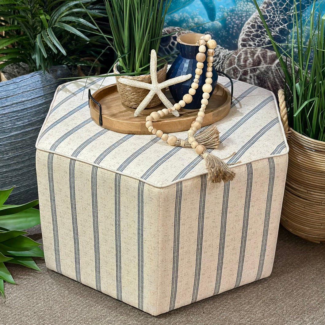 Blue Striped Ottoman