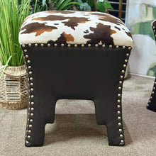 Load image into Gallery viewer, Cow Print Nailhead Stool

