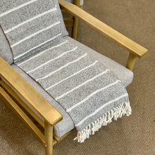 Load image into Gallery viewer, Heathered Grey Stipe  Fringe Throw
