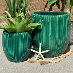 XL Green Striped Clay Pot