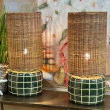 Load image into Gallery viewer, Green Lamp W/Rattan Shade
