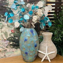 Load image into Gallery viewer, Blue Vase W/Faux Leaves
