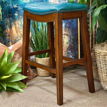 Load image into Gallery viewer, Teal Nailhead Stool
